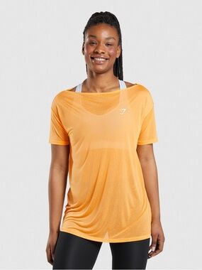 Gymshark Training Oversized Top Womens Size L Apricot Sheer Mesh Activewear
